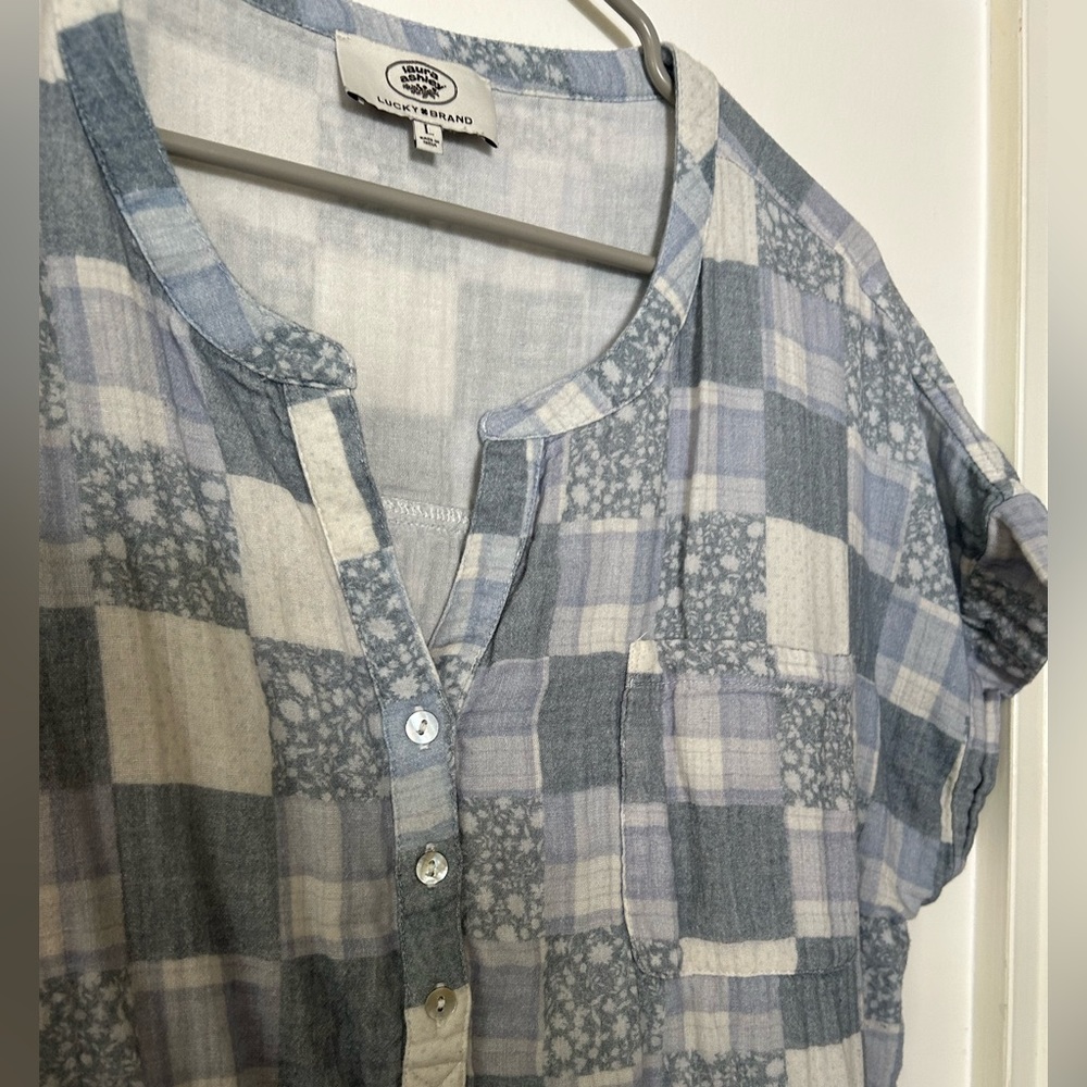 Lucky Brand Blue Patchwork Blouse - image 1